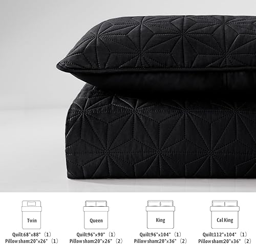 Miniatura 6 de Whale Flotilla - Juego de ropa de cama King, suaves colchas negras para cama tamaño King para todas las estaciones, 3 piezas de colcha geométrica