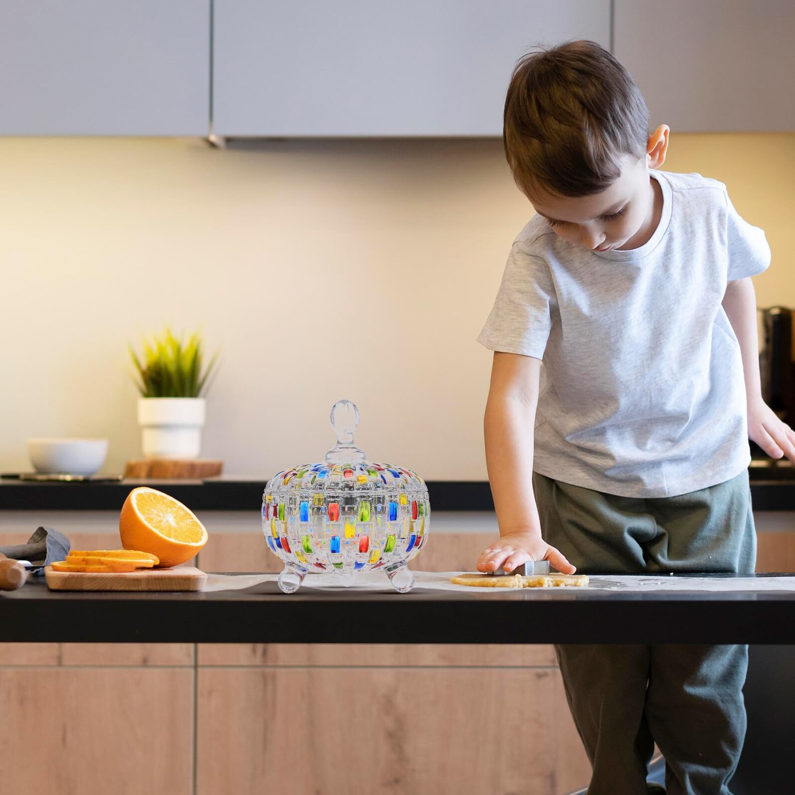 Barattolo Porta Caramelle in Vetro con Coperchio, Motivo Intrecciato | Biscotti e Frutta Secca, Uso in Cucina e Soggiorno, Design Raffinato con Atmosfera Artistica