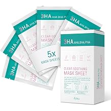 esfolio 3HA, AHA, BHA, PHA Clear Soothing Mask Sheet, 0.85fl.oz * 5 sheets, Teatree Extract, Centella Asiatica Extract, Calming Effect for Sensitive Skin