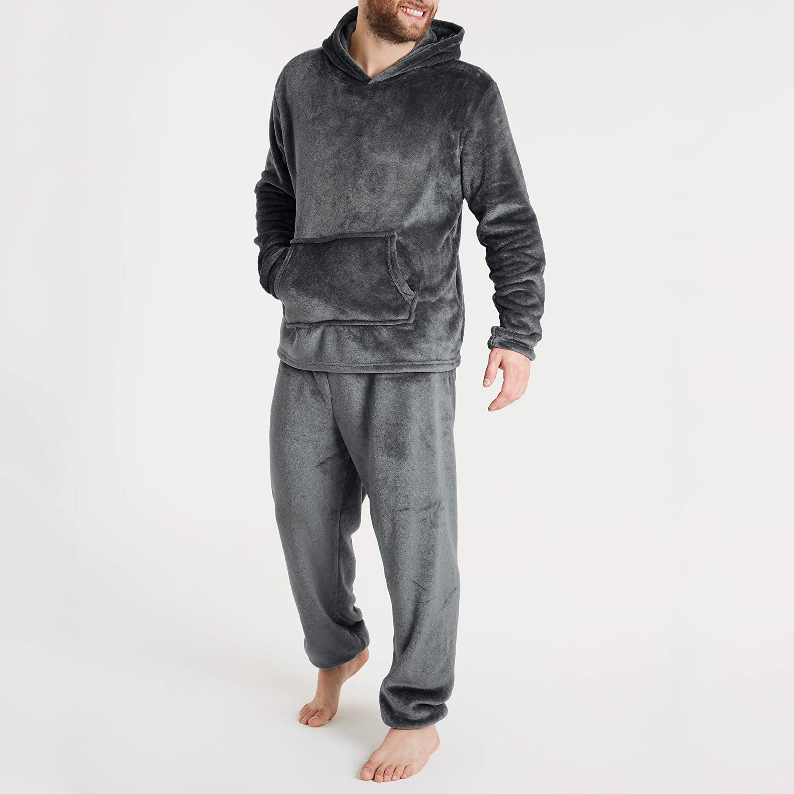 Generisch Pijama de franela para hombre, de invierno, cálido, de forro polar, 2 piezas, ropa de dormir de forro polar, con botones