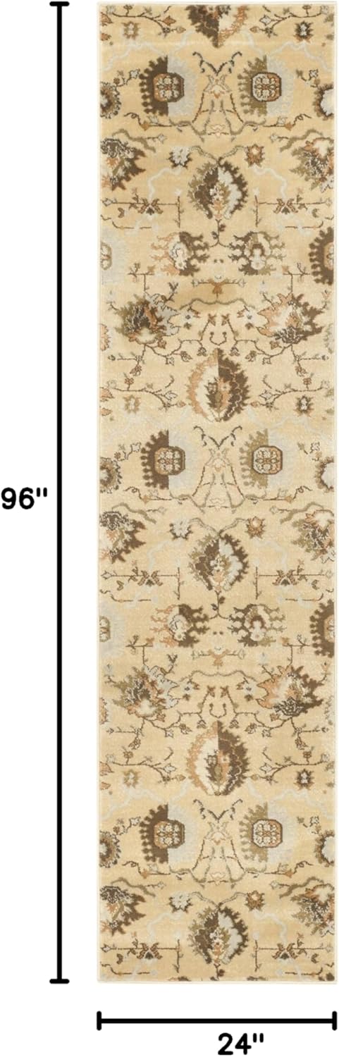 SAFAVIEH Florenteen Collection 2' x 8' Ivory / Brown FLR129 Traditional Non-Shedding Living Room Entryway Foyer Hallway Bedroom Runner Rug
