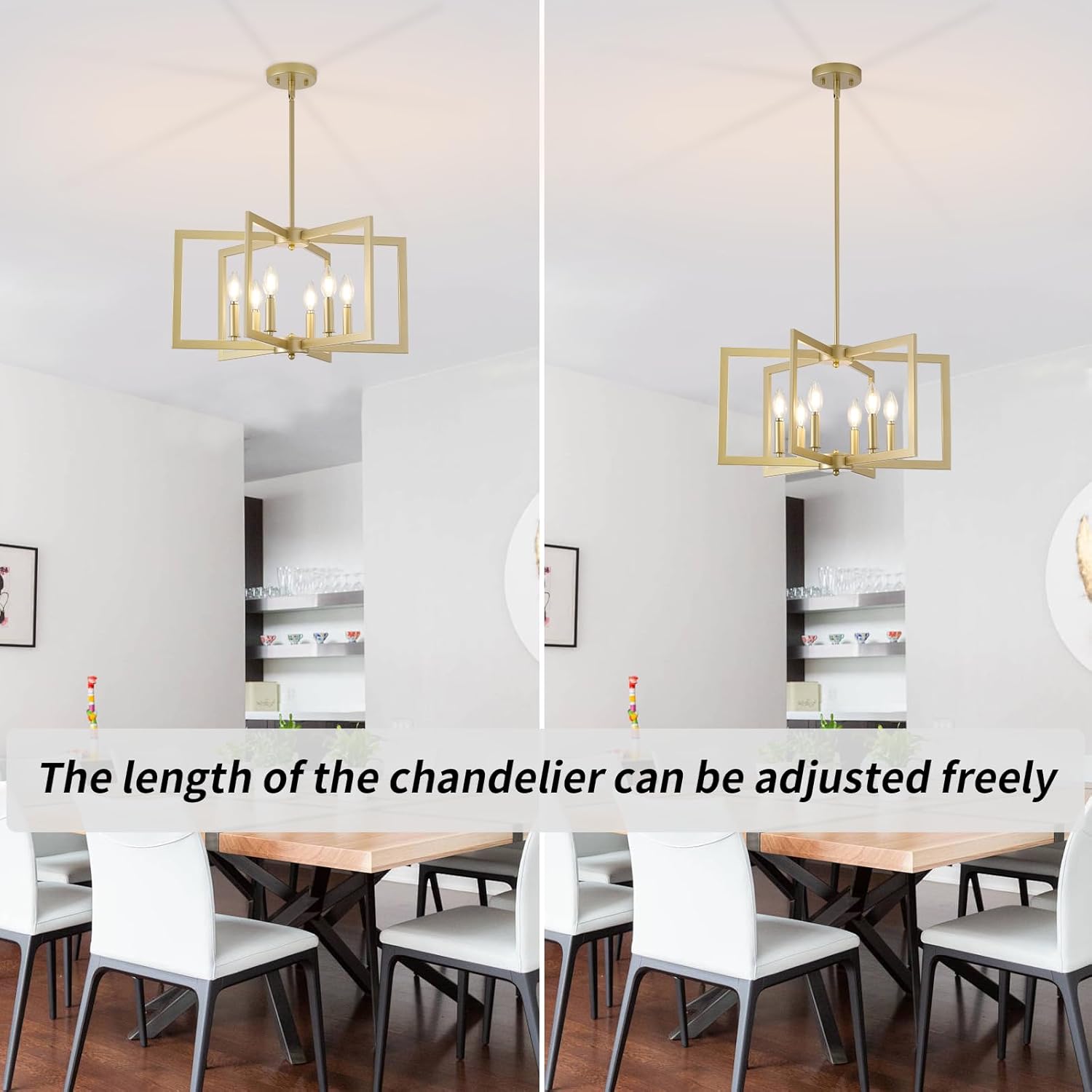 Dining Room Light Fixture, 6-Light Gold Chandelier Modern Metal Industrial Chandelier Lighting for Farmhouse Living Room Kitchen Entryway (Gold, E12 Bulbs Not Included)