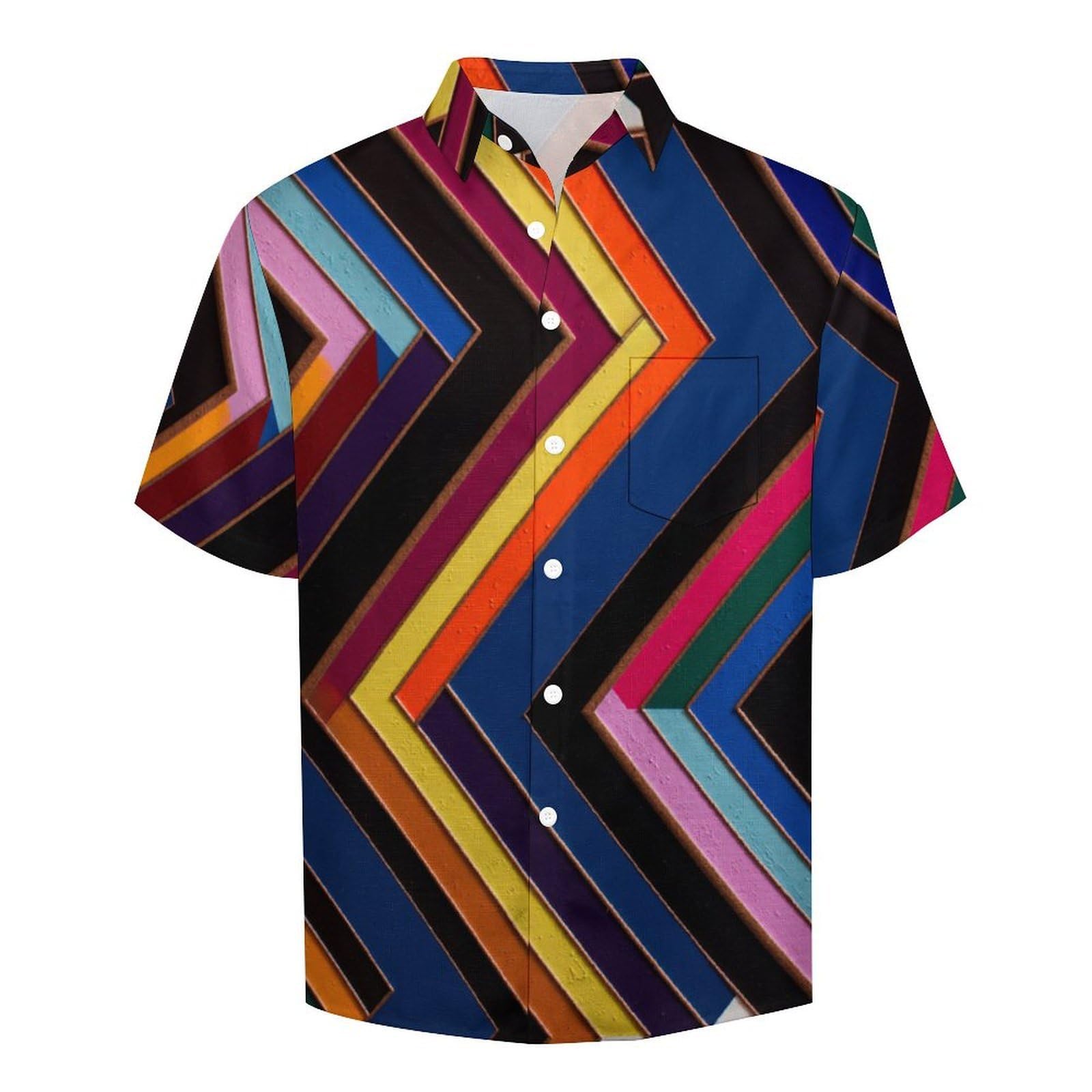 Camicia da Uomo a Maniche Corte Funky, Righe Twill Geometriche Moderne, Aloha Camicias Estiva per la Spiaggia, vestibilità Normale con Bottoni, per Libero Vacanze