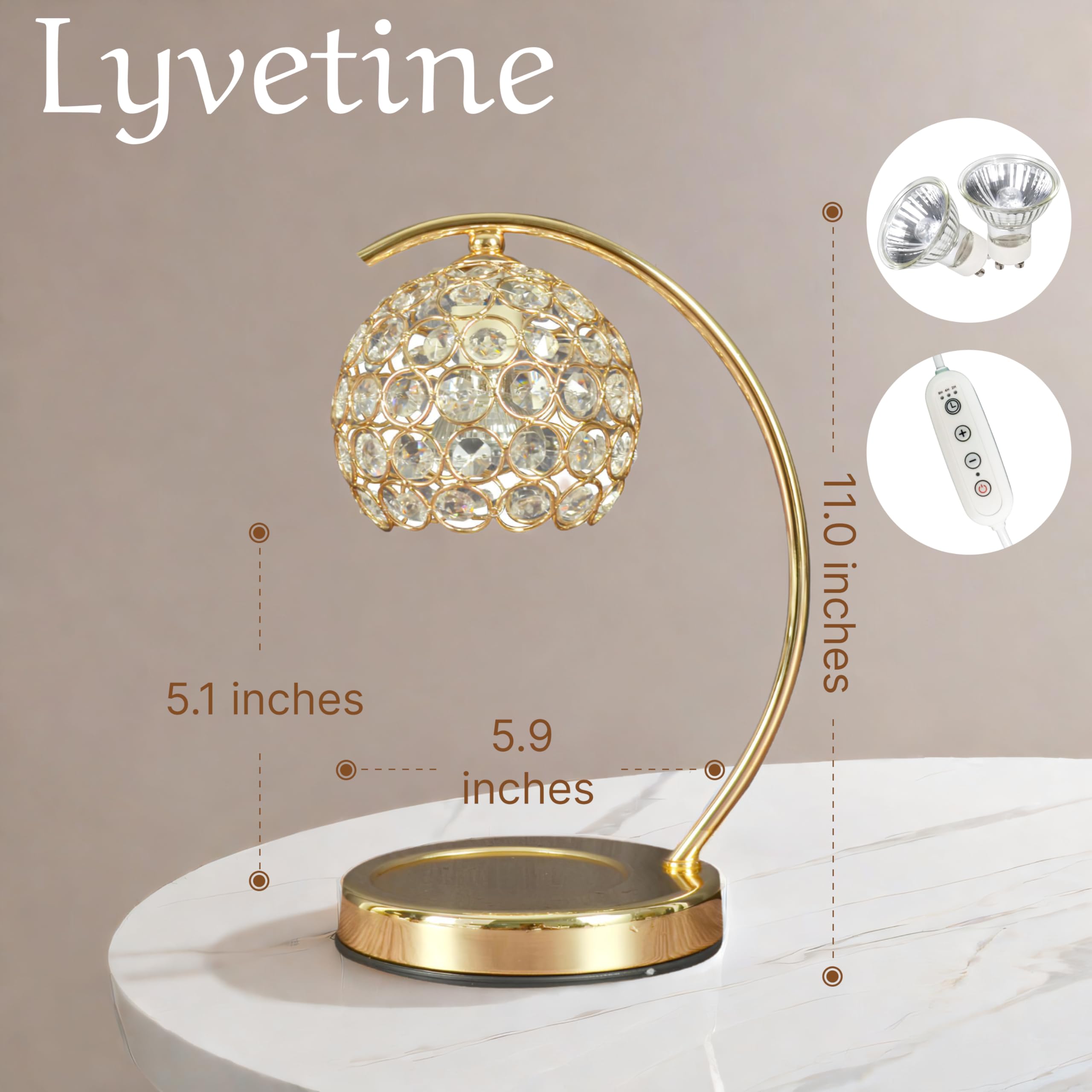 Crystal Candle Warmer Lamp with Timer, Dimmable Electric Wax Warmer Lamp for Large 3 Wick Jar Candles, Gorgeous Home & Office Decor, Gift for Women (with 2 Bulbs)