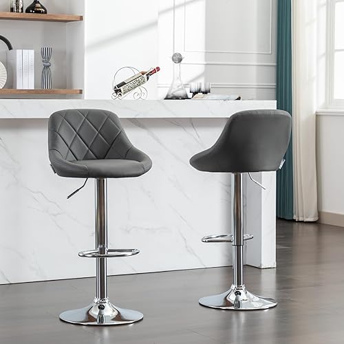 Miniatura 9 de sunseen Juego de 4 taburetes de bar de altura de mostrador color gris, taburetes de bar de piel sintética con respaldo ajustable, sillas de bar