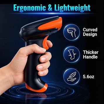 Tera Pro Bluetooth Barcode Scanner Wireless 1D 2D QR Code Rea der 2.4GHz Wireless & USB Wired Connection Fast and Precise Scanning, HW0002-O