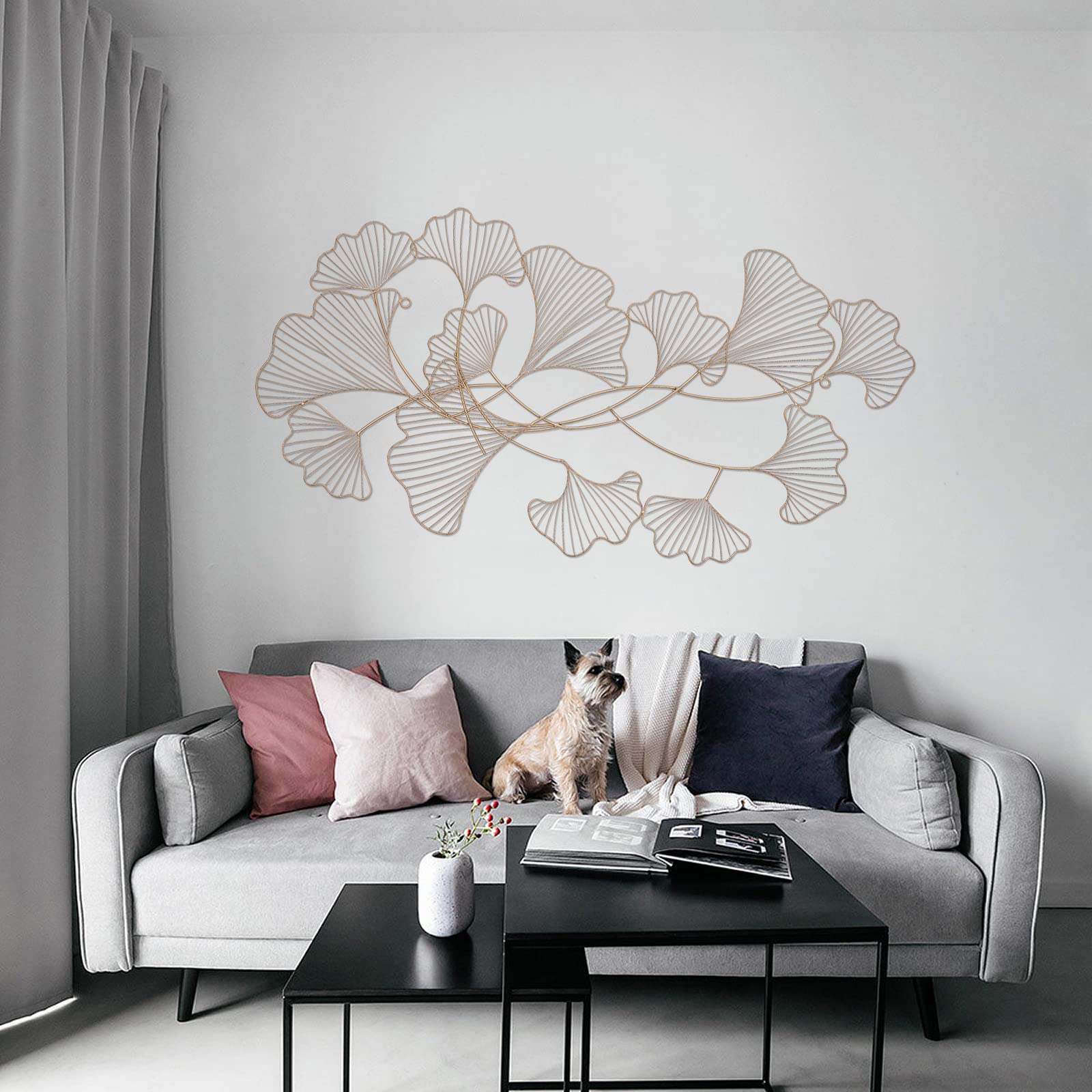 WJQQ Ginkgo Leaf Metalen wanddecoratie, groot, creatief