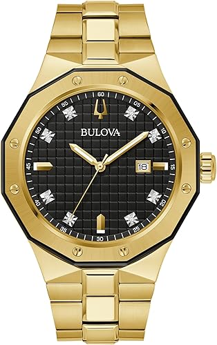 Miniatura 4 de Bulova Reloj clásico de acero inoxidable de 3 manecillas con diamantes y esfera negra para hombre estilo 98D103 Dos tonos y negro Pulsera clásica de