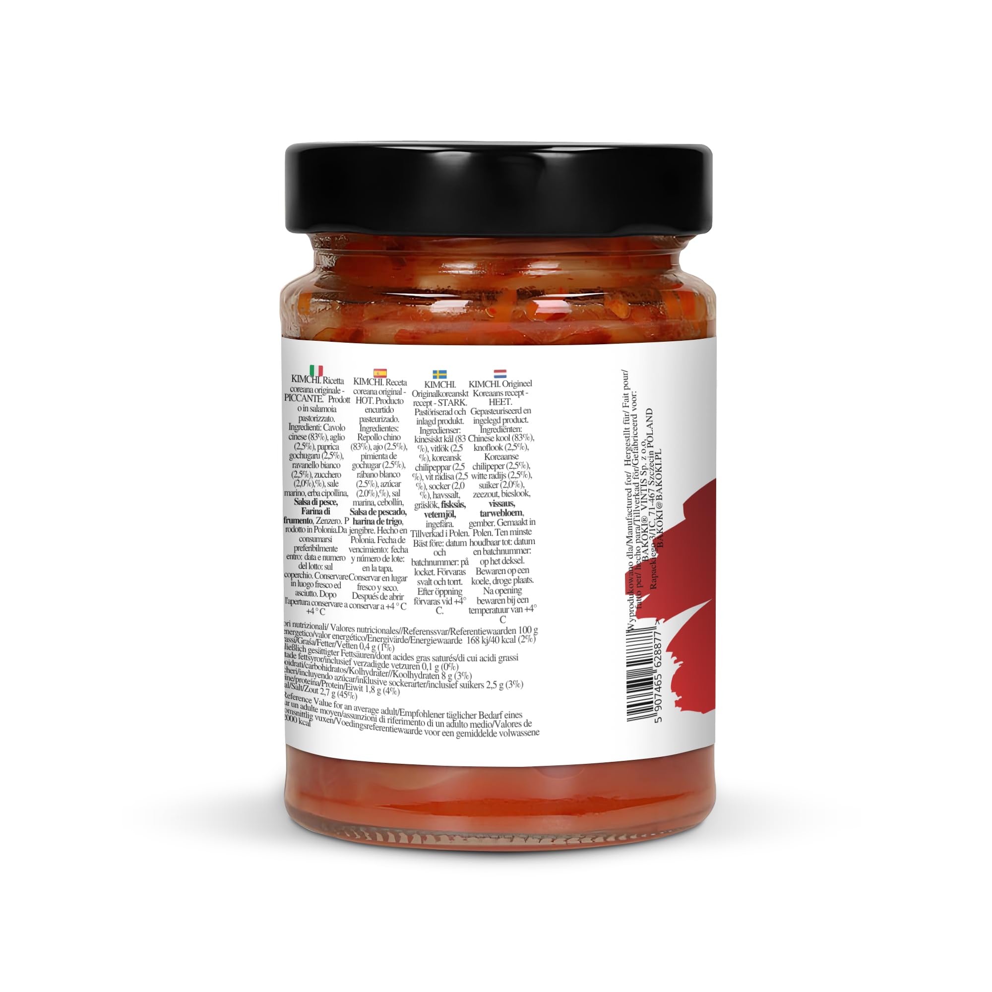Bakoki Premium 매운 김치 Hot‑Kimchi (Gochugaru) – kimchi coreano picante de repollo napa fermentado probiótico umami 2 × 300 g