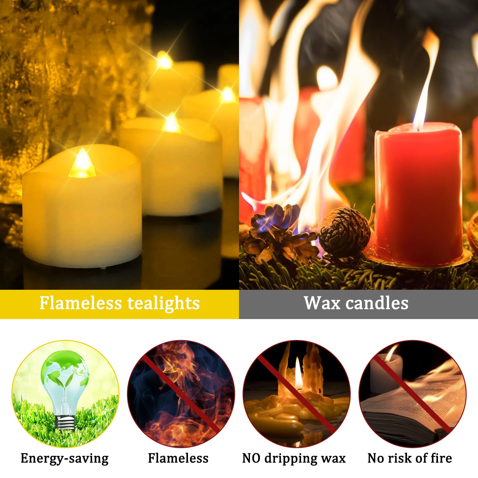 Candele LED Senza Fiamma - 24 Pezzi Con Luce Gialla Tremolante Per Atmosfera - Foto 13