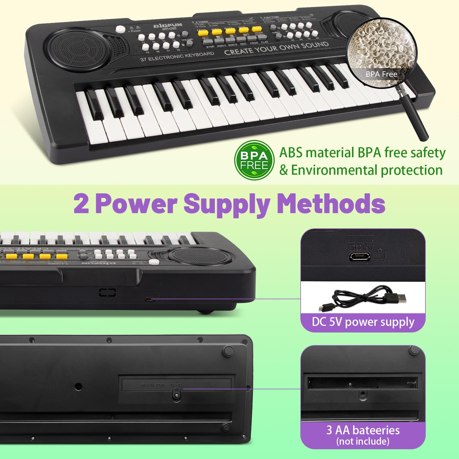 Teclado de piano para niños, teclado de música portátil de 37 teclas, piano eléctrico para niños, juguetes educativos de instrumentos musicales electrónicos, regalos para niños de 3, 4, 5, 6, 7, 8, 9 3