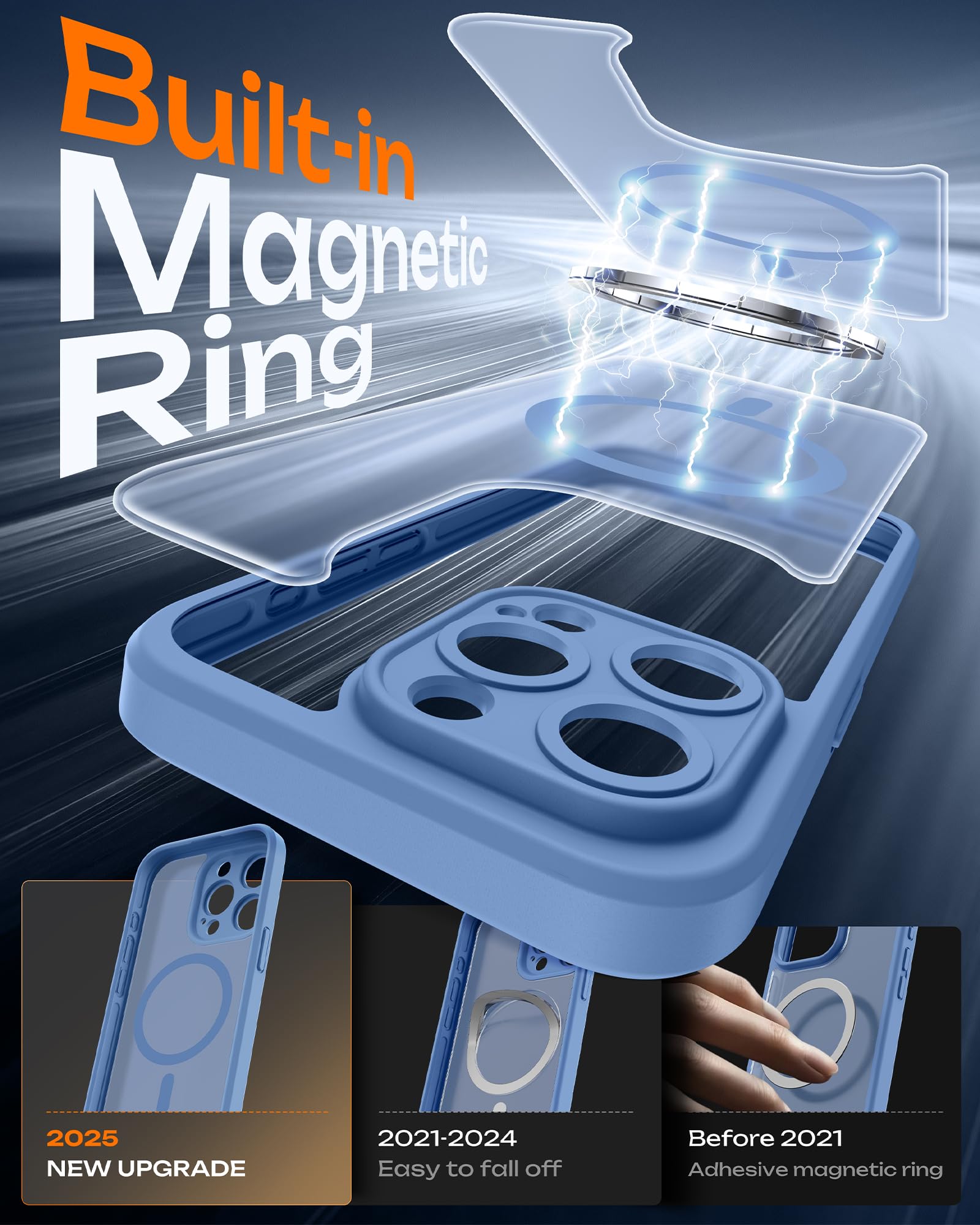 TOCOL Cover Magnetica per iPhone 15 Pro 6,1 Pollic, Compatibile con MagSafe, Protezione Fotocamera Integrata, Custodia Antiurto Traslucida Opaca, Blu Chiaro