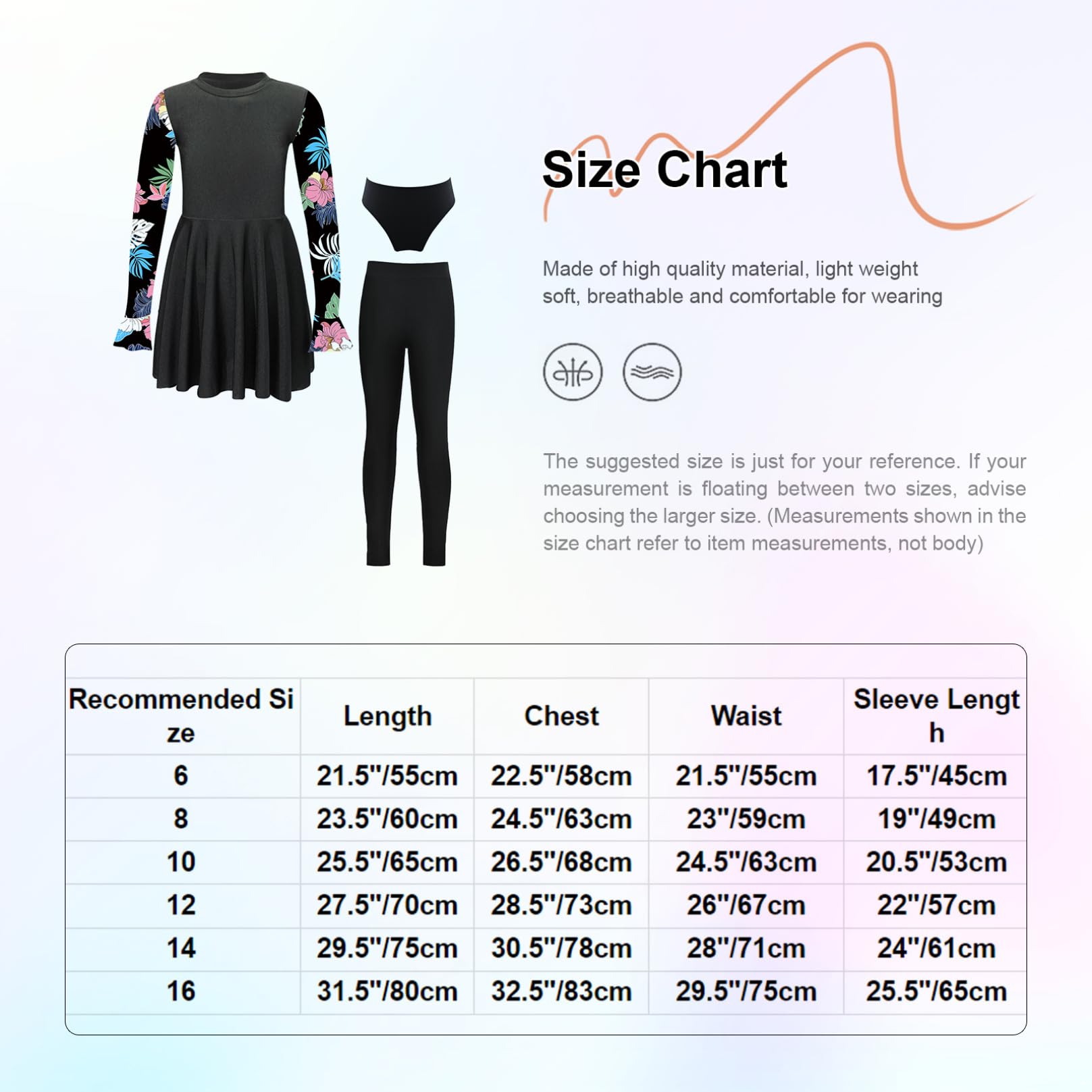 Agoky Ensemble Maillot De Bain Manches Longues Enfant Fille 3 Pièces Robe De Bain Anti UV Tenue Plage Natation Séchage Rapide Swimwear