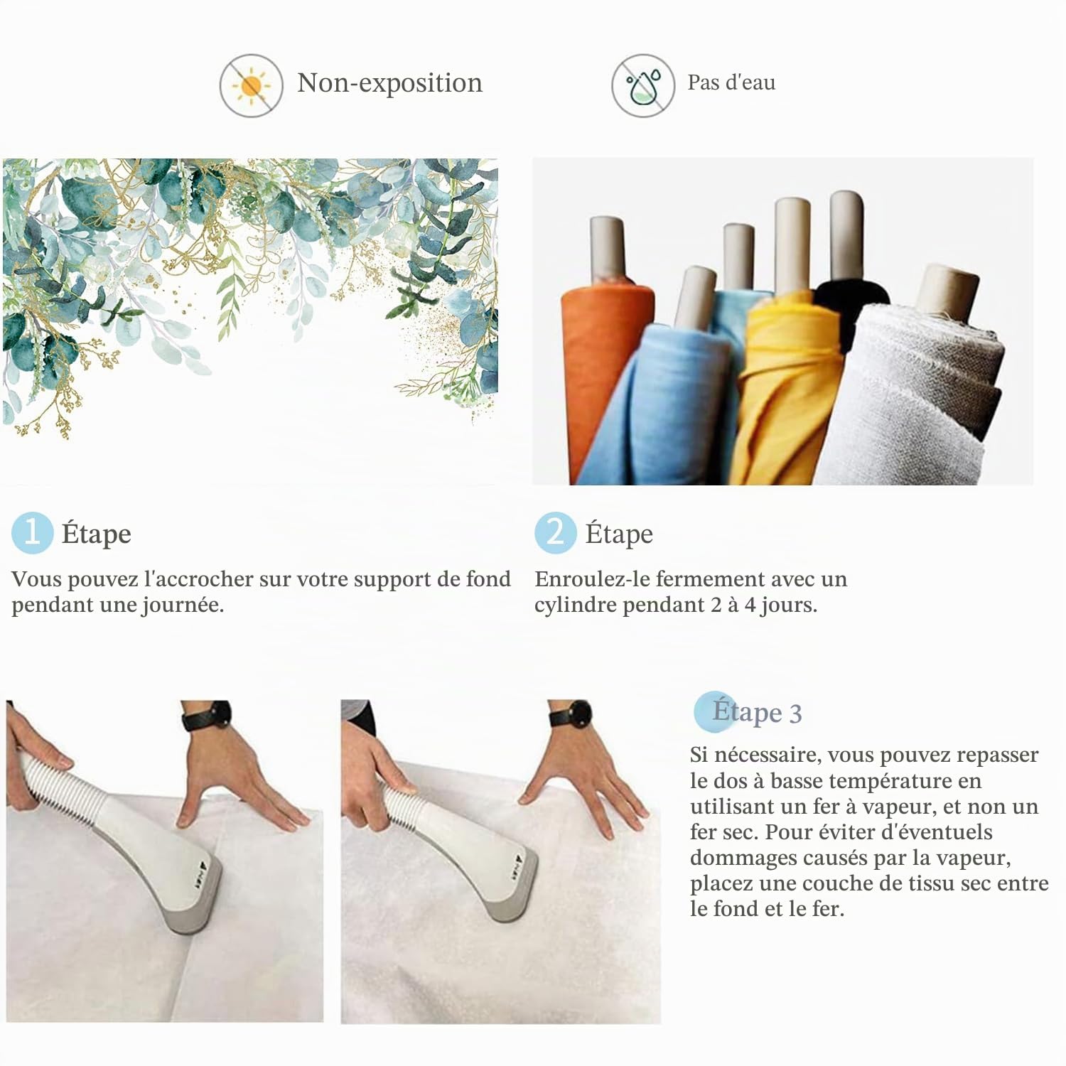 3x2.4m Toile de Fond Verdure Or et Vert Feuilles d'eucalyptus Fond Photographique Mariage Baby Shower Anniversaire fête décorations bannière photomaton Accessoires