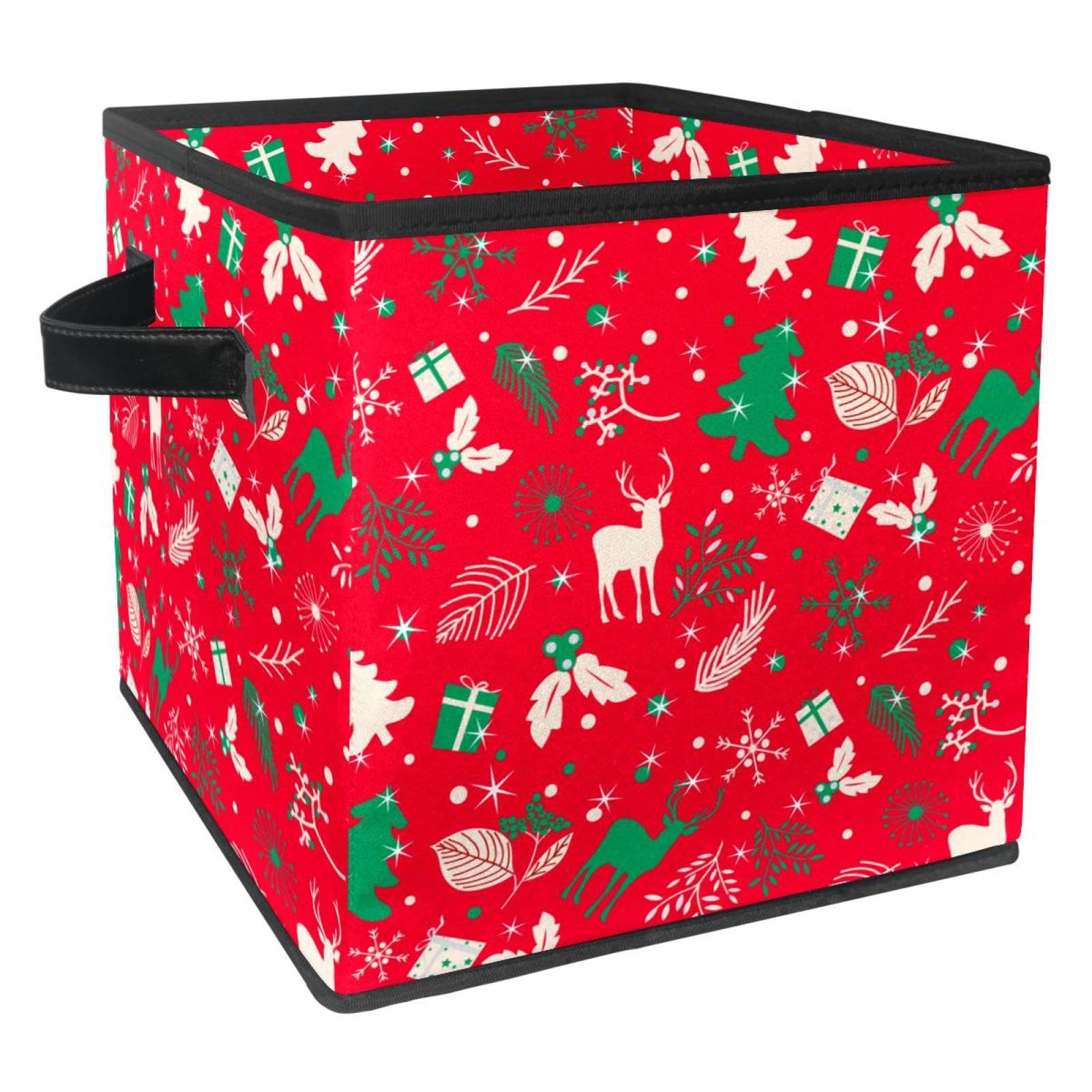 Boîte de rangement pliable motif sapin de Noël et cerf cube organiseur en tissu avec poignées
