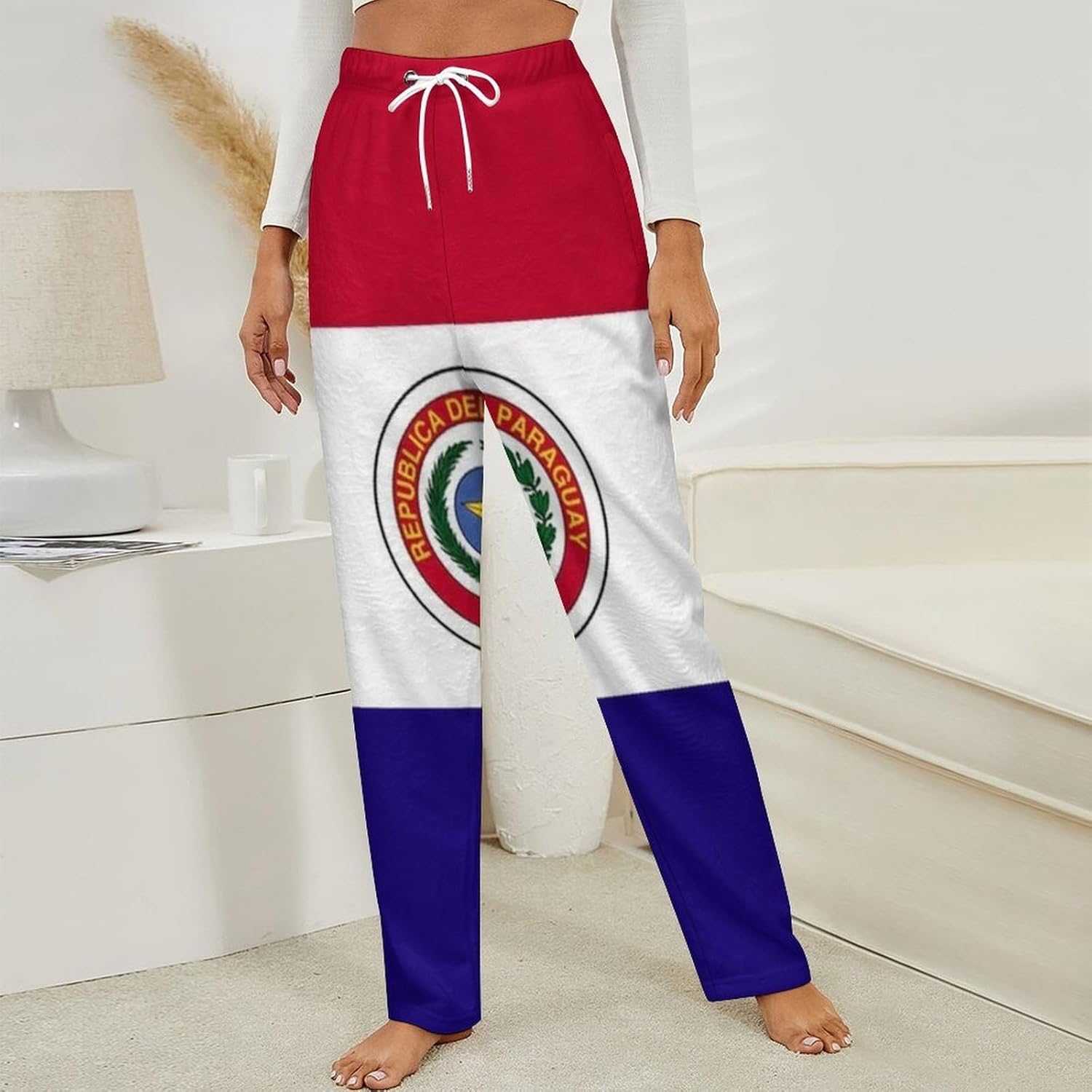 Novelty Mens Women Pyjama Pants Soft Flannel Sleep & Lounge Pants, Pj Bottoms With Republic Of Paraguay Flag P