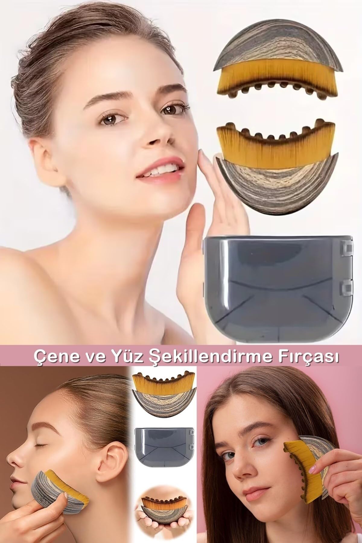 DUFFA Lenf Drenaj ve Çene Şekillendirme Fırçası Çok Fonksiyonlu Yumuşak Masaj Aleti Gıdı Toparlayıcı Ergonomik Ahşap Görünümlü Yüz Masajı ve Kusursuz Makyaj Fırçası (Saklama Kutulu)