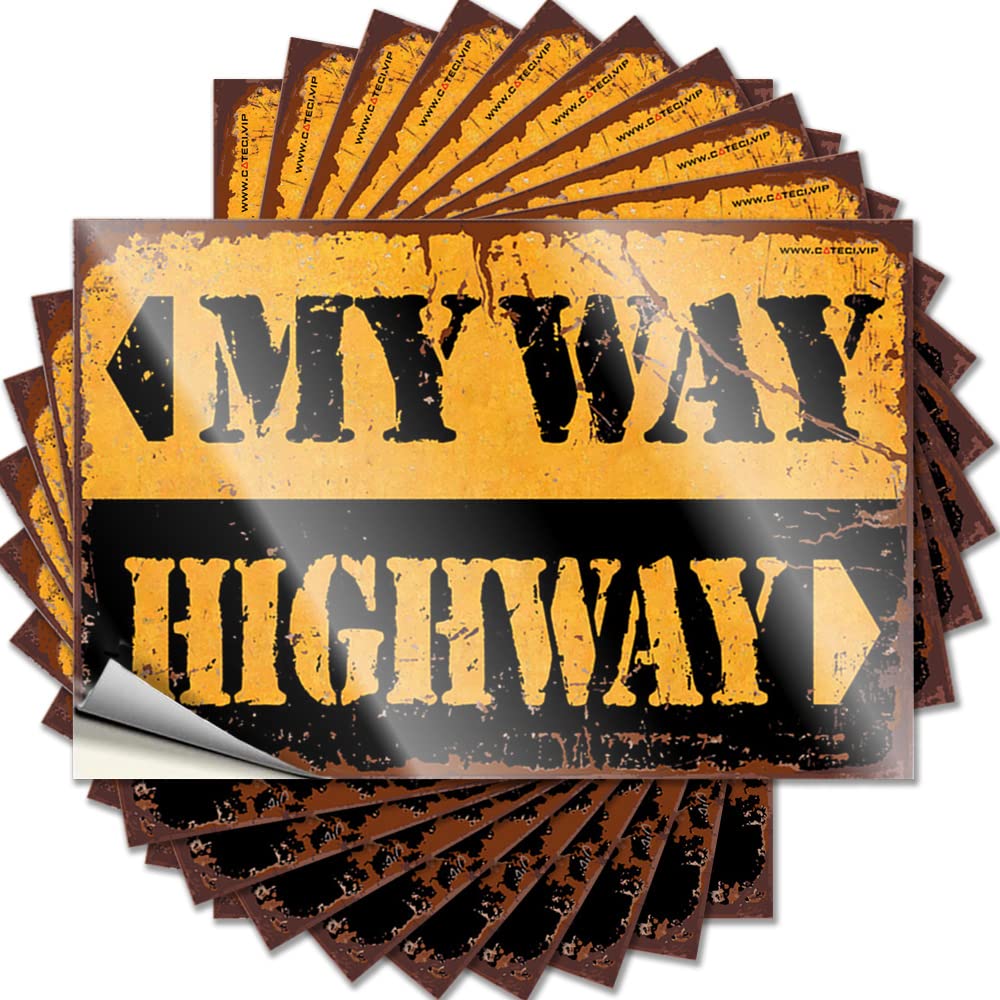 Decals for Cars My Way Highway Funny Sticker 10 Pcs Hardhat Stickers and Decals Man Cave Funny Signs(8X12CM)