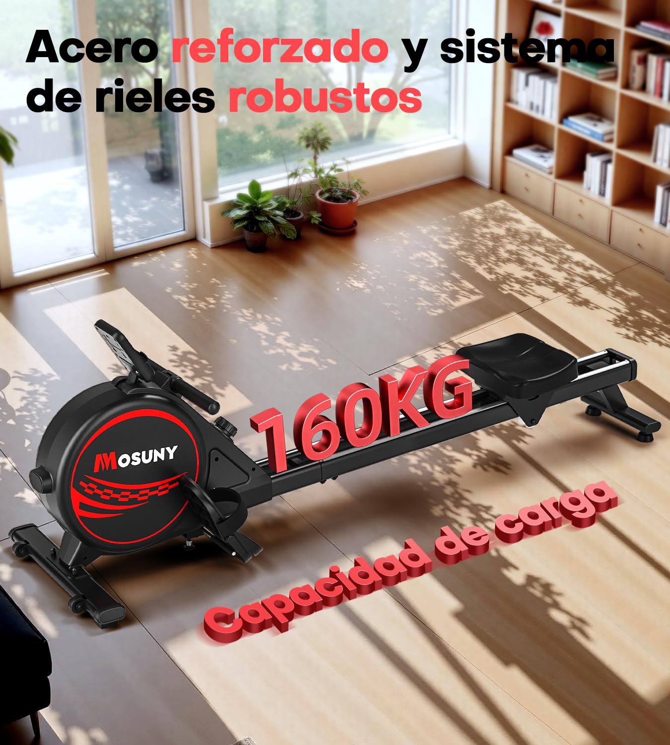 Máquina de Remo para Casa, 16 Niveles de Resistencia Magnética, Maquina Remo con Rieles Dobles y App, Ultra Silencioso, Pantalla LCD, Soporte hasta 160 kg para Fitness en Casa