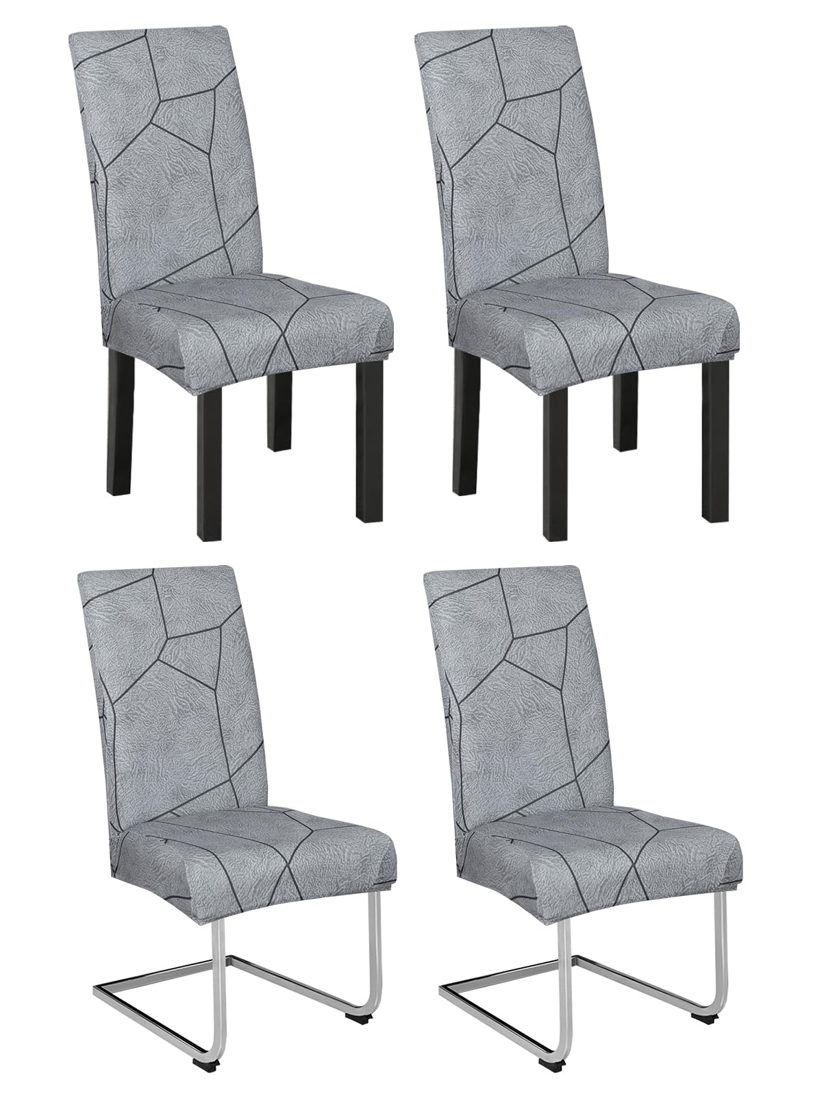 4er Set Stuhlhussen – Geometrische Steinstruktur Chair Cover, Elastisch, Waschbar für Esszimmer, Hochzeit, Party – Modernes Design