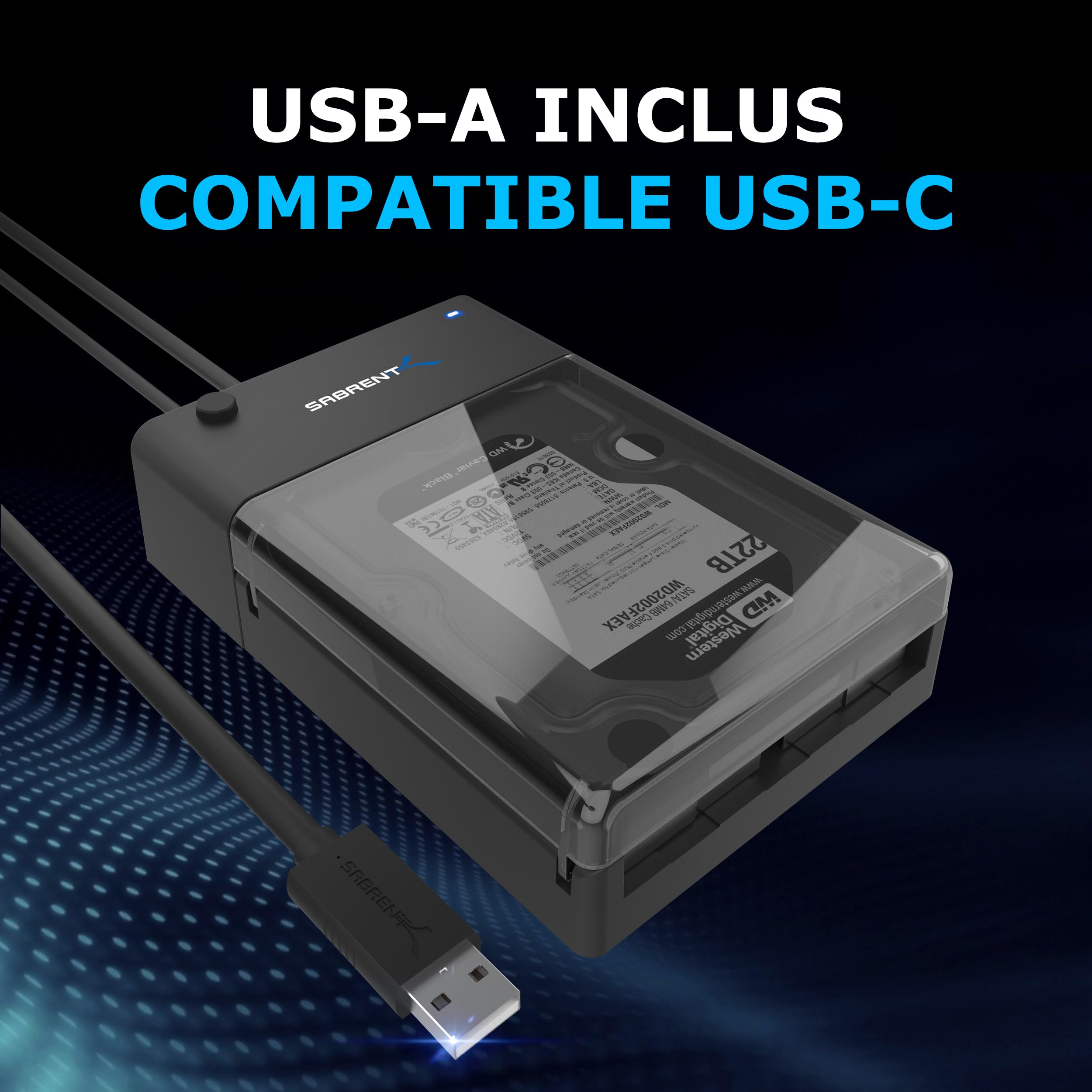 SABRENT Boitier Disque Dur 3.5, Rapide 5Gbps Boitier SSD Externe 2.5"/3.5", Adaptateur SATA USB pour SSD/HDD, Lecteur Disque Dur, sans Outils UASP, câble USB Inclus avec Alimentation (EC-DFLT)