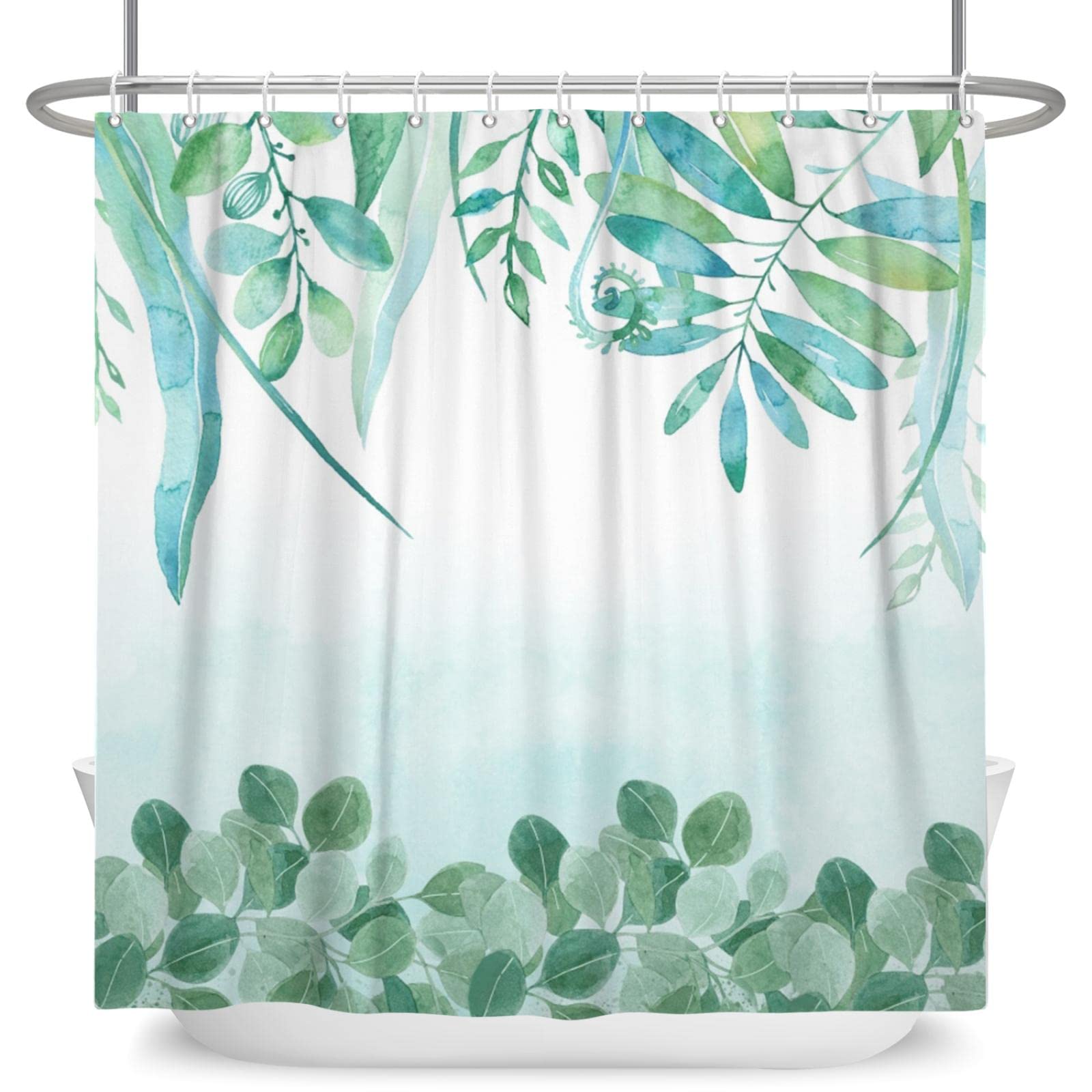 Rideau de douche rideau romantique polyester étanche anti-moisissure feuilles vertes
