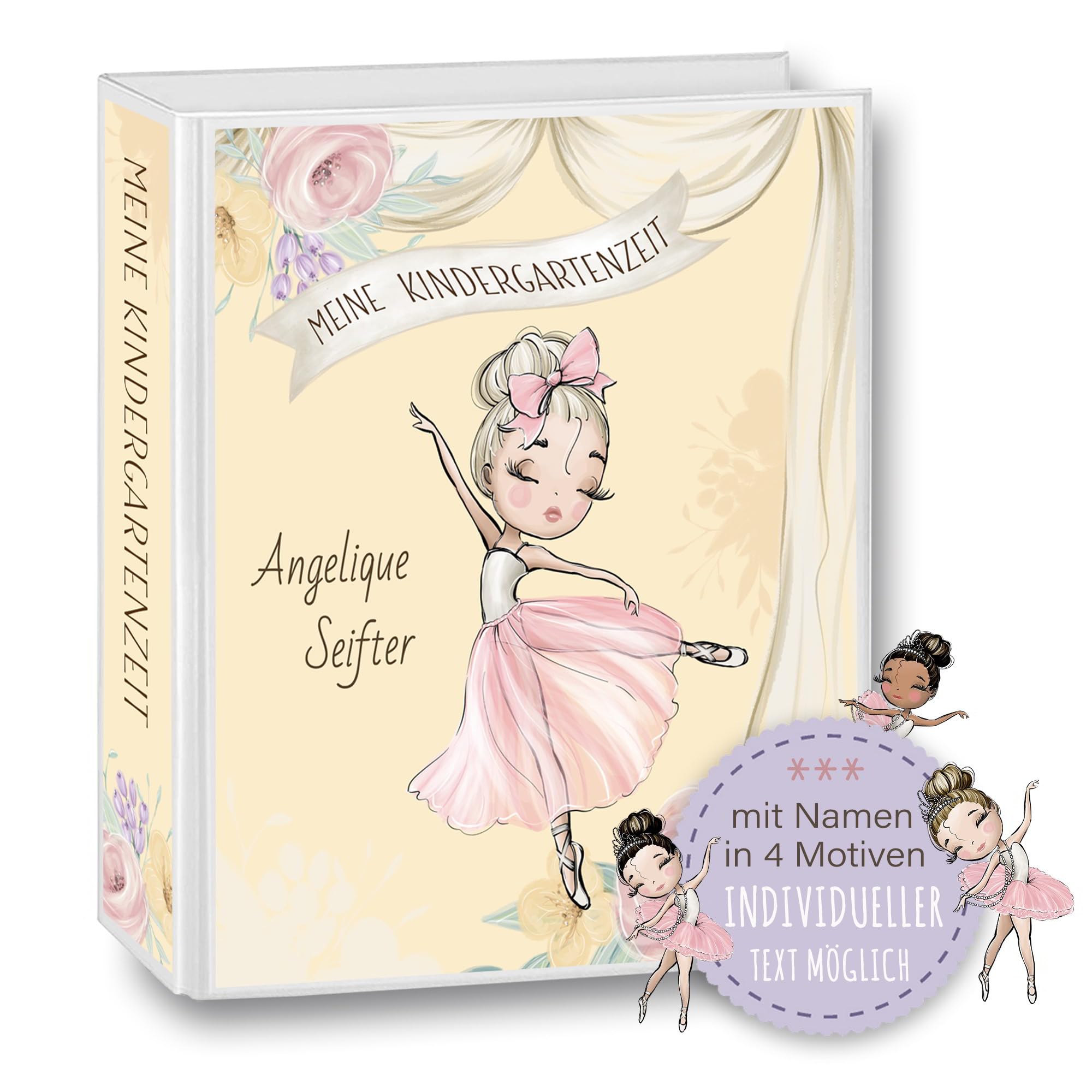 Kindergarten Ordner personalisiert mit Namen und Wunschtext Ballerina Fly Balett A4 - Meine Kindergartenzeit Kindergartenordner Krippenzeit Portfolioordner Sammelordner Mädchen Gelb