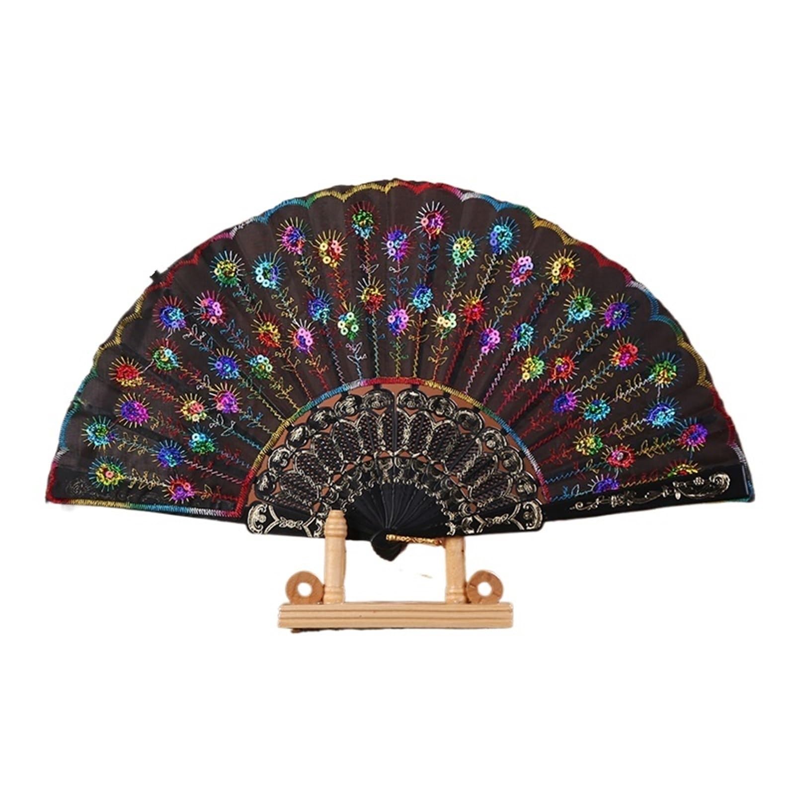 GIYXHU Folding Hand Fan Plastic Wedding Party Dance Cloth Handheld for Party(Color2)