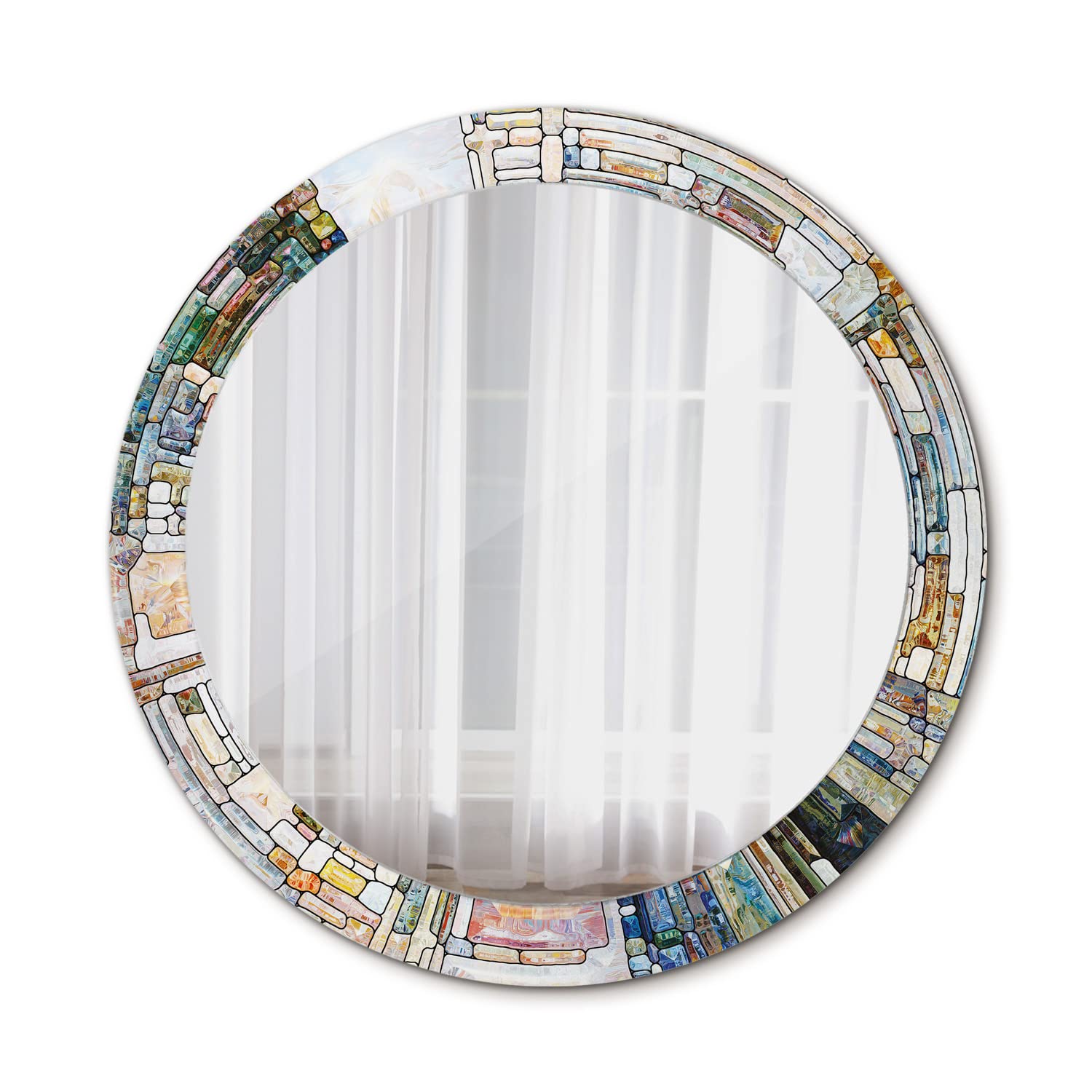 Miroir en verre vitrail abstrait Ø80 cm Tulup, l'élégance murale haut de gamme