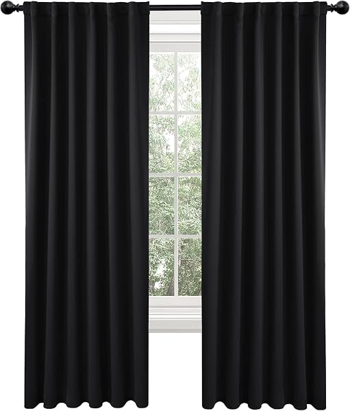 Deconovo Deconovo Blackout Curtains 84 Inch Long 2 Panels, Back Tab and Rod Pocket Thermal Black Out Curtains, Window Curtains for Living Room, Black, 52Wx84L in use