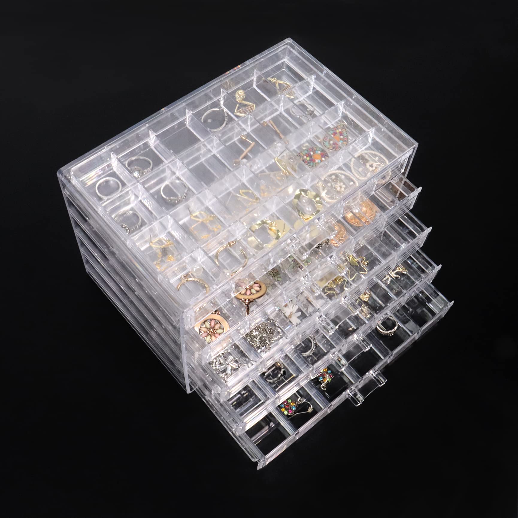 Goklmn Women's 5Drawer-Clear Jewellery Box For With 5 Drawers,Acrylic Jewellery Box Clear Earring Storage Organiser, Jewellery Organiser Box For Earring Bangle Bracelet Rings