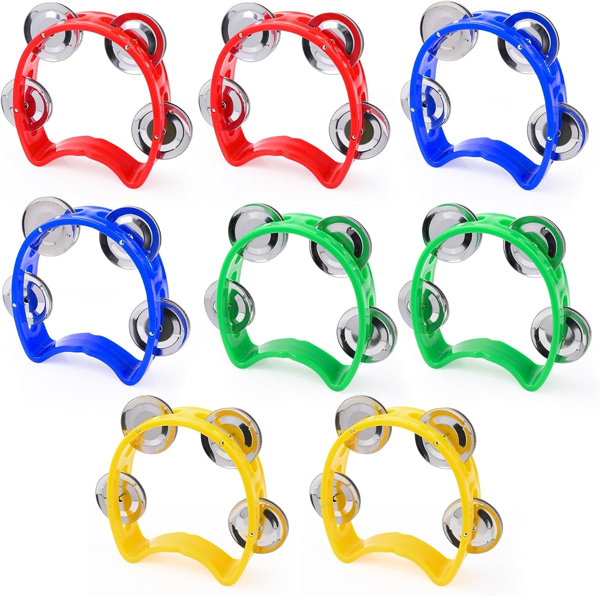 CHRORINE Paquete de 8 panderetas de mano con 4 cascabeles instrumentos musicales pandereta para niños adultos iglesia preescolar aula fiesta (multicolor)