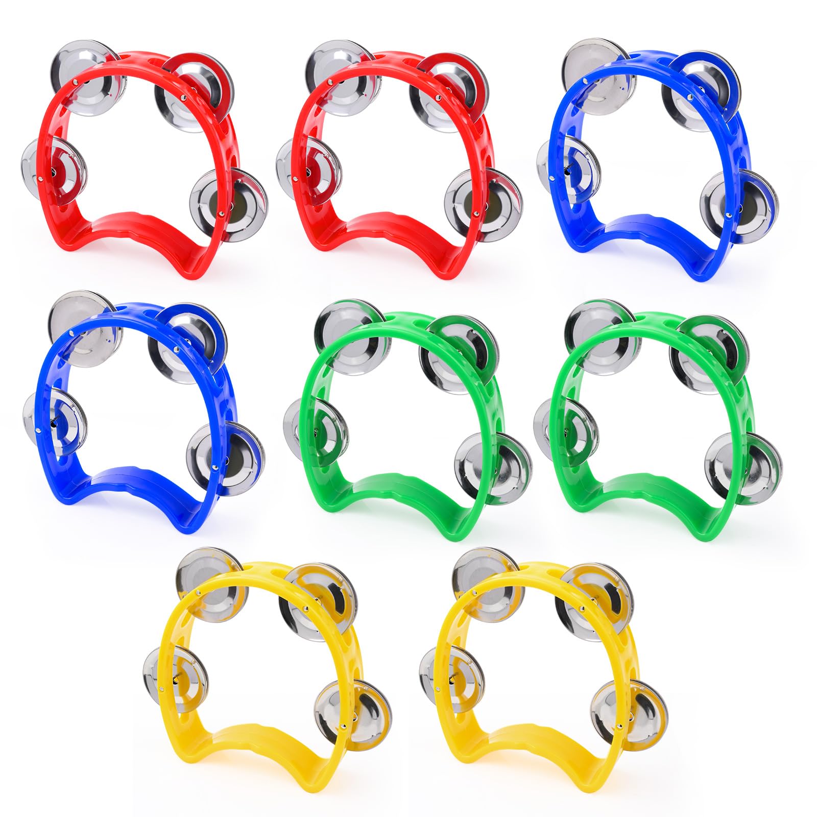 CHRORINE 8 Pack Handheld Tambourines with 4 Jingle Bells Music Instruments Tambourine for…