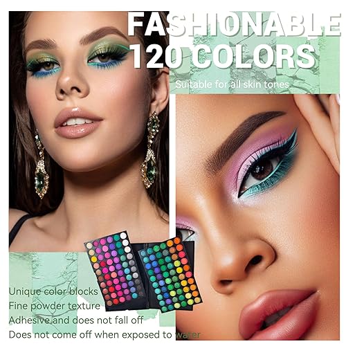 Miniatura 2 de Paletas de sombras de ojos, fáciles de mezclar, fusión de color, 120 tonos metálicos y brillantes, sombra de ojos a prueba de sudor e impermeable,