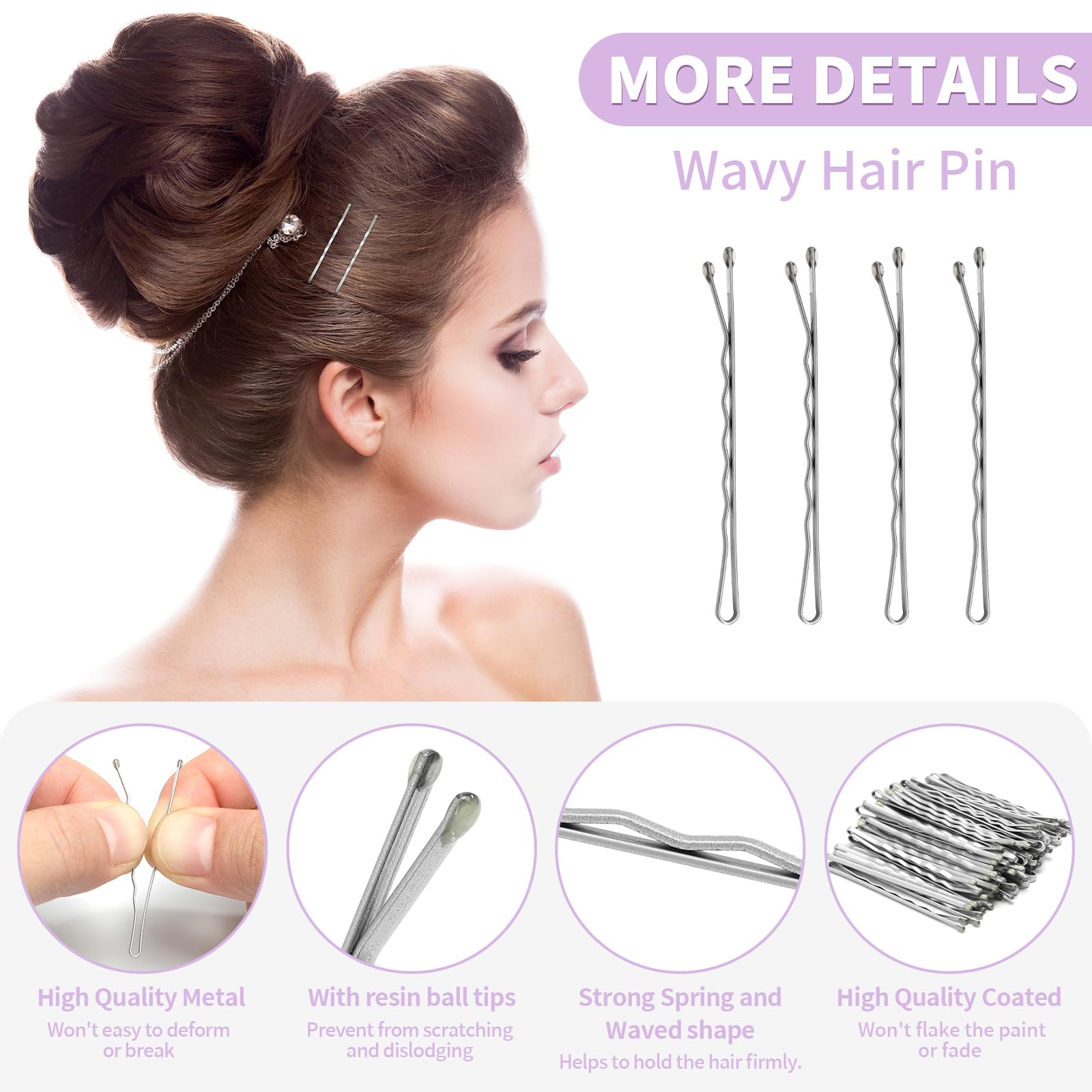 Mia Klein Horquillas para el pelo de 2 pulgadas, 60 piezas de pinzas para el cabello para niños, niñas y mujeres, seguras y fáciles para todo tipo de cabello, con diseño de puntas de bola, accesorios