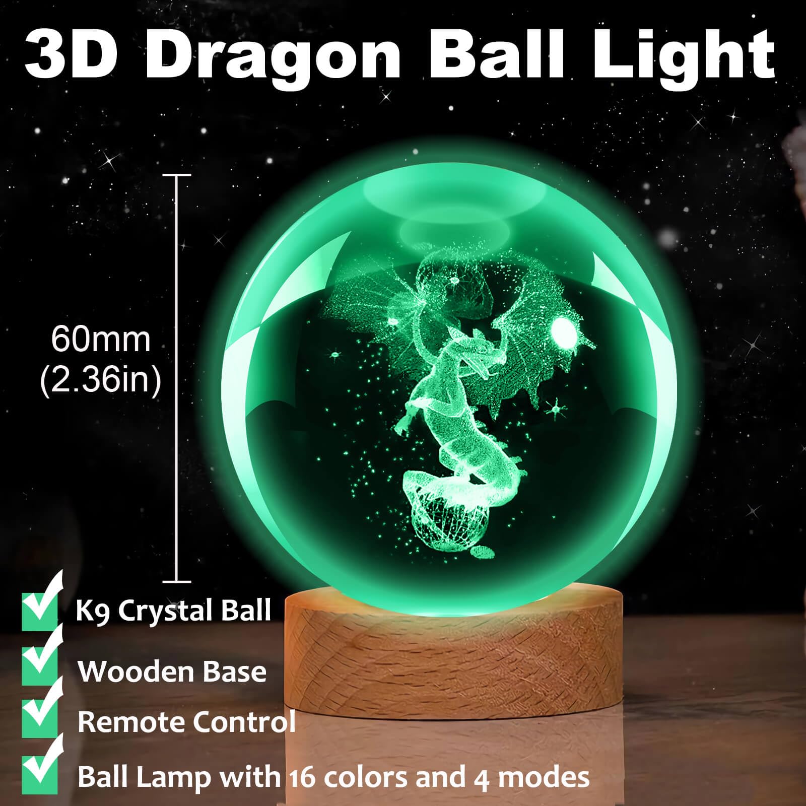 Amazon.co.jp : LINSINA 3Dドラゴンクリスタルボールナイトライト 60mm