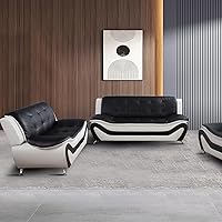 Vista 14 de Juego de sofá y sofá biplaza, juego de sofá de piel sintética, juego de muebles de sala de estar, juego de sofás blancos para sala de estar