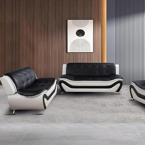 Miniatura 14 de Juego de sofá y sofá biplaza, juego de sofá de piel sintética, juego de muebles de sala de estar, juego de sofás blancos para sala de estar,