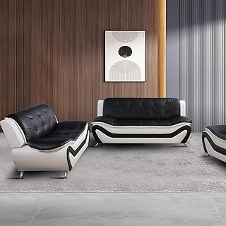 Sofa and Loveseat Set, Faux Leather Sofa Couch Set, 2 Pieces Living Room...