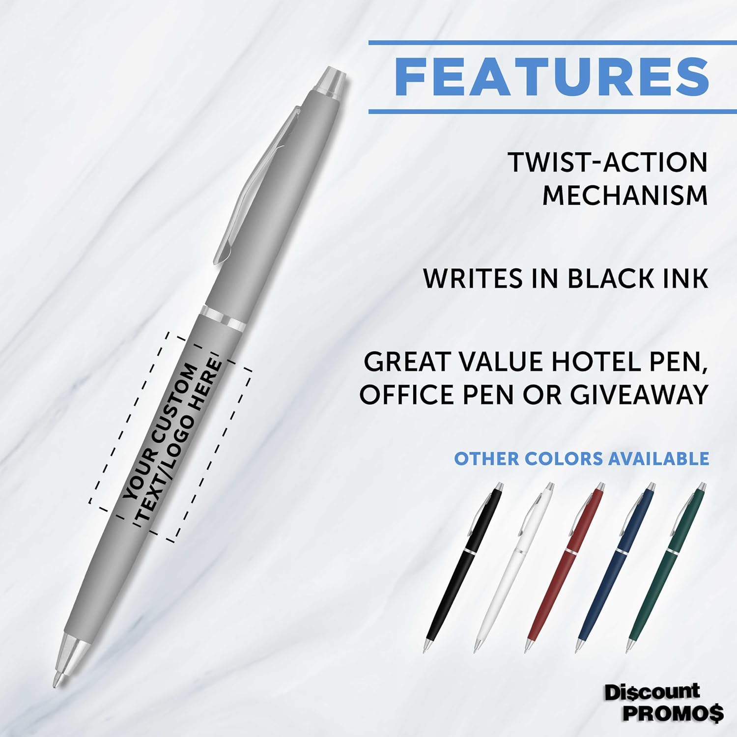 Personalized Langham Ballpoint Pens, Set of 10/50/100 by DISCOUNT PROMOS - Black Ink, Great for Office, Business, Tradeshows - Silver