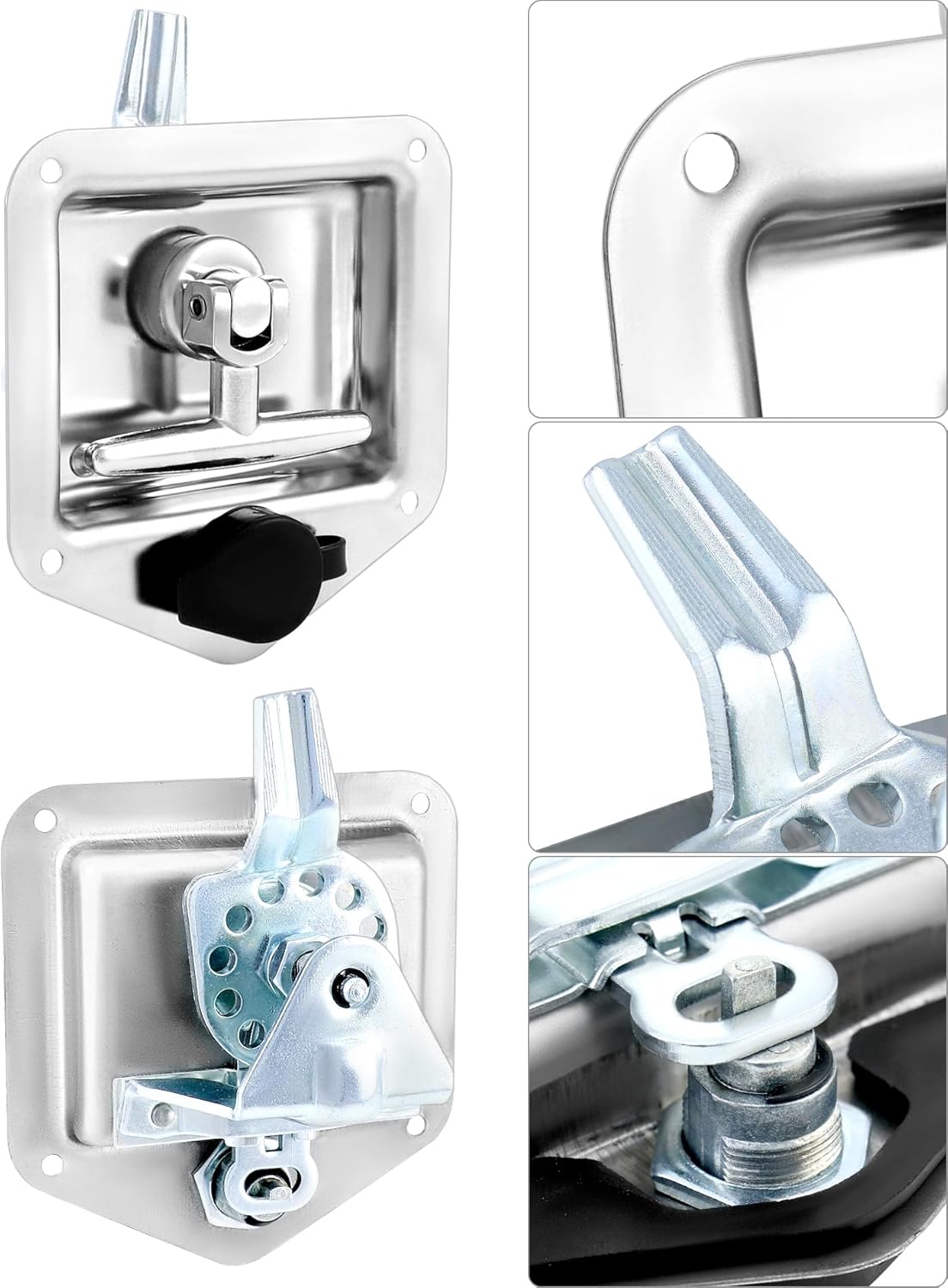 QWORK Stainless Steel T-Handle Latch Kit, 4 Lock Latches and 8 Keys Perfect for RVs, Campers and Trailers