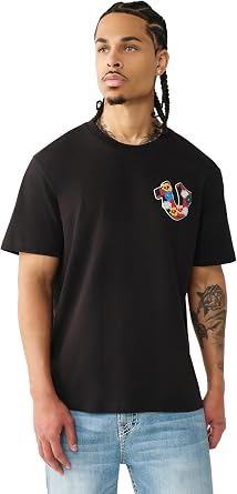 True Religion Mens Garden Shoey Oversized Heavyweight Tee Puff Print, Crewneck, Graphic Design