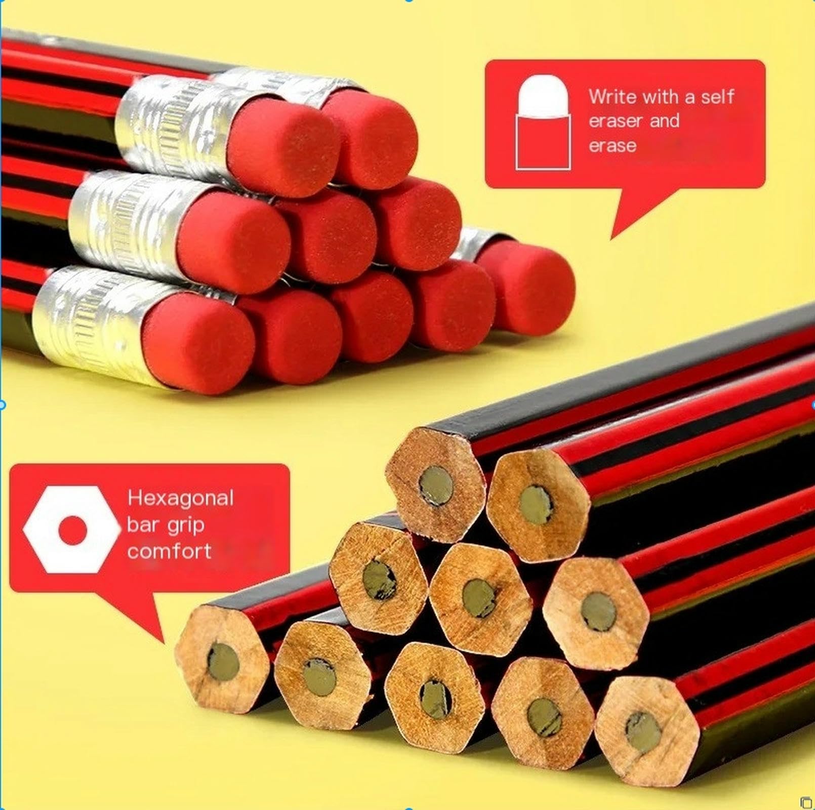 Escribir lápiz, Paquete de 50 lápices de madera HB con borrador for dibujo en la escuela y la oficina.(HB 100pcs)