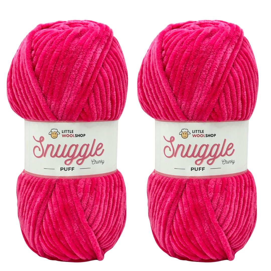 LittleWoolShop Snuggle Puff Chunky Chenille Yarn 100g - 100% Supersoft Polyester (Pink Dragonfruit 733, Pack of 2)