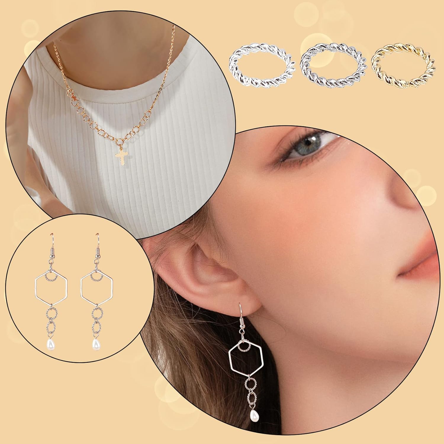 PH PandaHall 24K Gold Closed Jump Ring, 60pcs 8mm Linking Ring Soldered Brass Twisted Jump Ring 18 Guage O Rings Connectors Earring Necklace Bracelet Dangles Jewelry Making, Gold/Silver/Platinum - Image 5