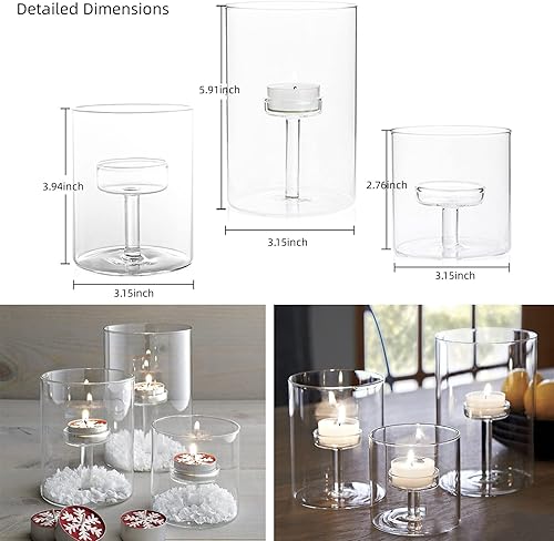 Miniatura 6 de Portavelas cilíndrico de cristal de huracán para centros de mesa, portavelas votivos transparentes para bodas, portavelas decorativos