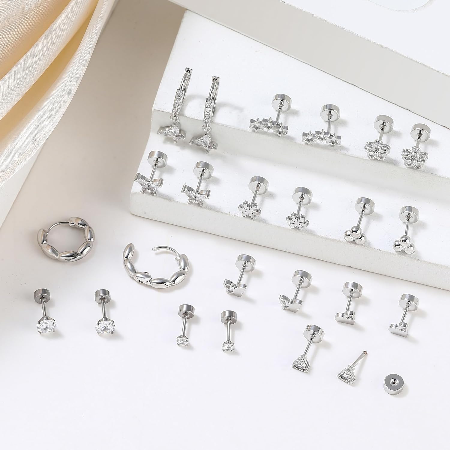 Wgoud 12 Pairs Hypoallergenic Surgical Steel Earrings for Sensitive Ears Waterproof Trendy Gold Plated Small Stud Flat Back Stainless Steel Earrings for Women Men Hoop Cartilage Earring Set for Multiple Piercing - Image 5