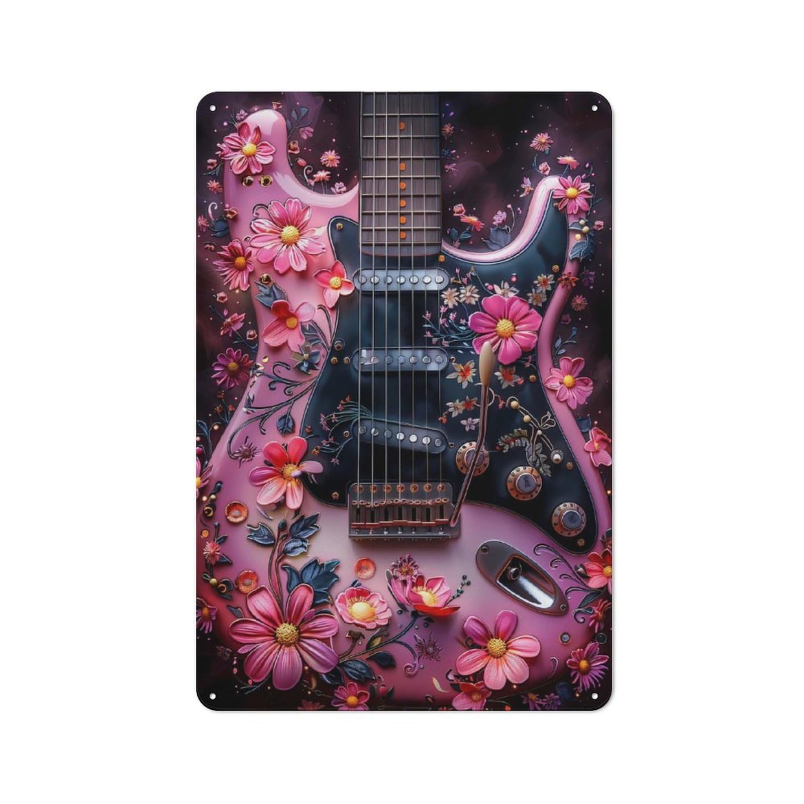 Junmoney Floral Guitar Art Rustic Metal Wall Sign 30X20cm For Kitchen Or Home Bar, Suited To Home Bar Enthusiasts