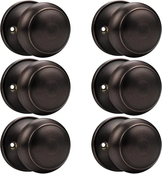 Probrico Half Dummy Door Knob Flat Ball Interior Door Knobs Non-Turning Door Handles, Oil Rubbed Bronze, 6 Pack
