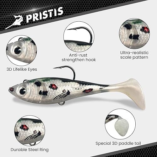 Miniatura 3 de Pristis Jig Head Fishing Lures for Freshwater Saltwater, Weedless Swim Jig Teasers with Sharp Hooks & Exquisite Coating, Pre-Rigged Vibrating 6